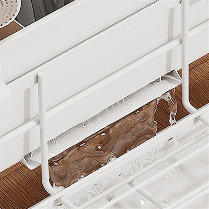 Retractable Kitchen Dish Bowl Drain Rack Carbon Steel Countertop Sink Storage Rack - White - 7