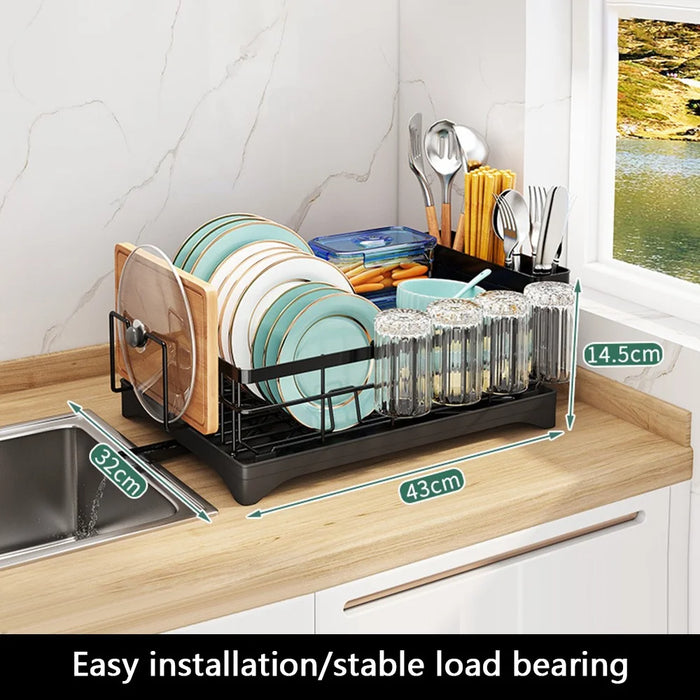 Dish Drying Rack Kitchen Counter Carbon Steel Strainer with Cup Holder+Chopstick Holder+Cutting Board Rack - 2