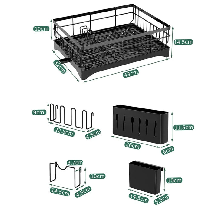 Dish Drying Rack Kitchen Counter Carbon Steel Strainer with Cup Holder+Chopstick Holder+Cutting Board Rack - 6