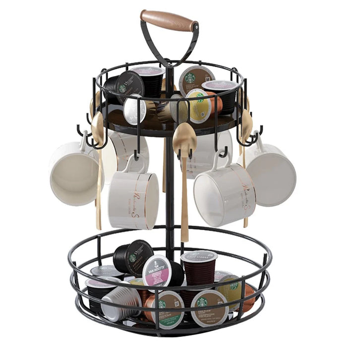 Home Living Room Coffee Mug Rotation Rack Coffee Cup Holder Countertop Drying Rack (With Handle) - 1