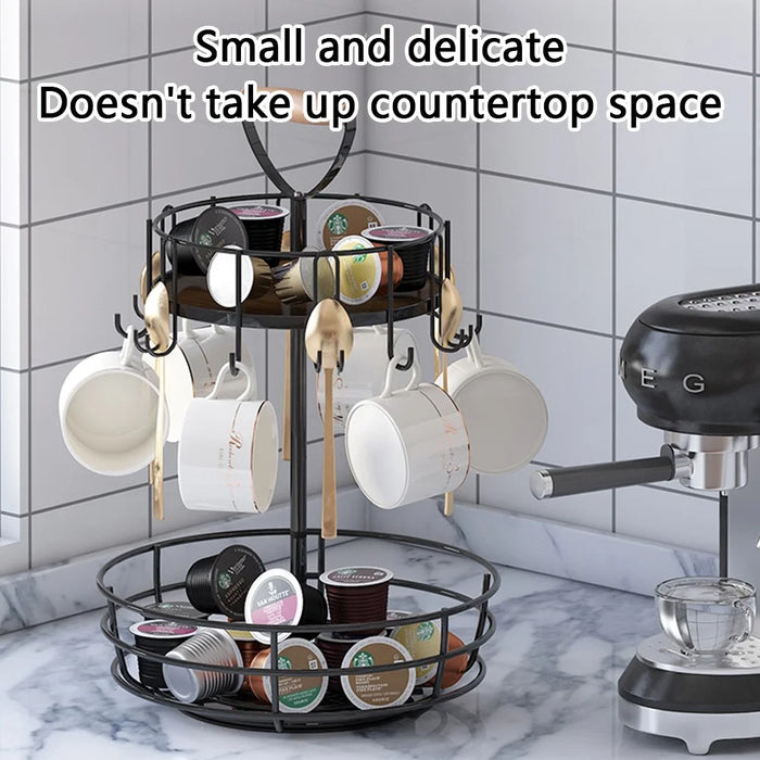 Home Living Room Coffee Mug Rotation Rack Coffee Cup Holder Countertop Drying Rack (With Handle) - 2