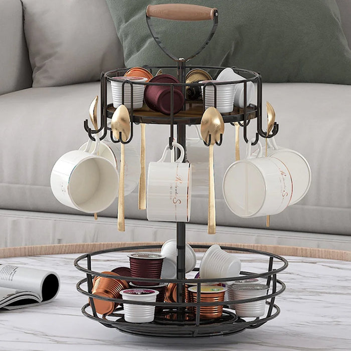 Home Living Room Coffee Mug Rotation Rack Coffee Cup Holder Countertop Drying Rack (With Handle) - 5