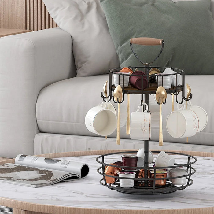 Home Living Room Coffee Mug Rotation Rack Coffee Cup Holder Countertop Drying Rack (With Handle) - 7