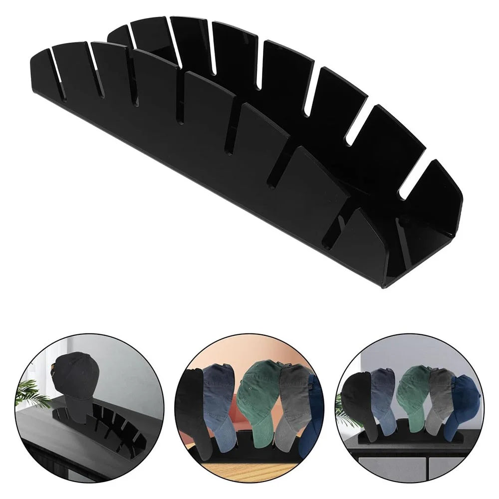 7-Holes Fan Shape Baseball Cap Storage Rack Plastic Hat Holder for Closet Organization - Black - 3