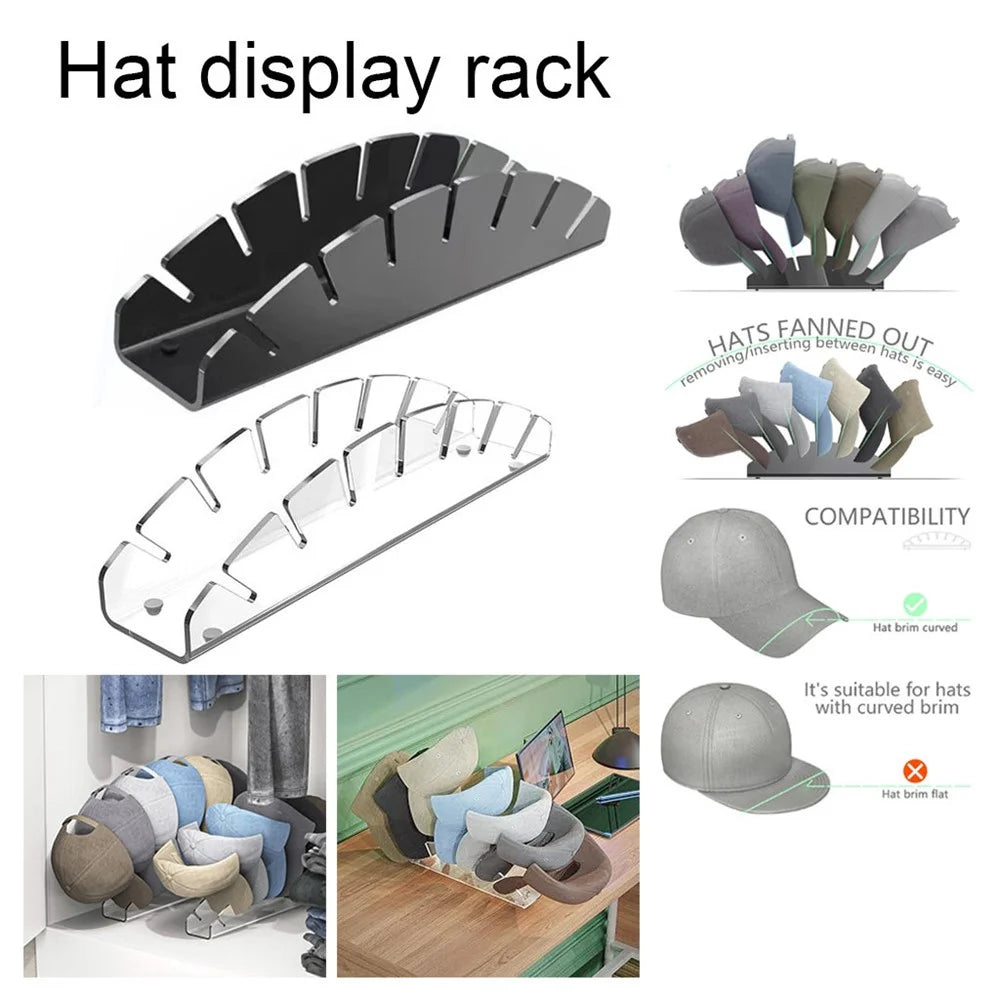 7-Holes Fan Shape Baseball Cap Storage Rack Plastic Hat Holder for Closet Organization - Black - 5