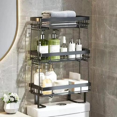 Over-The-Toilet 3 Layer Carbon Steel Storage Rack Shelf for Bathroom Organization - Black - 1
