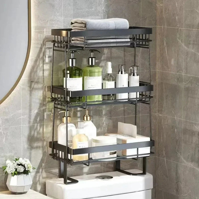 Over-The-Toilet 3 Layer Carbon Steel Storage Rack Shelf for Bathroom Organization - Black - 1