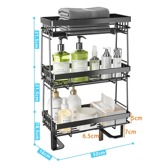 Over-The-Toilet 3 Layer Carbon Steel Storage Rack Shelf for Bathroom Organization - Black - 6
