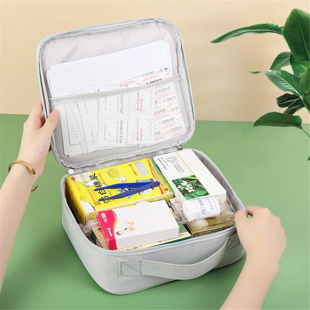 TB-0654 Large Size Travel Emergency Medical Bag Portable Dual Zipper Medicine Storage Handbag - Light Grey - 2