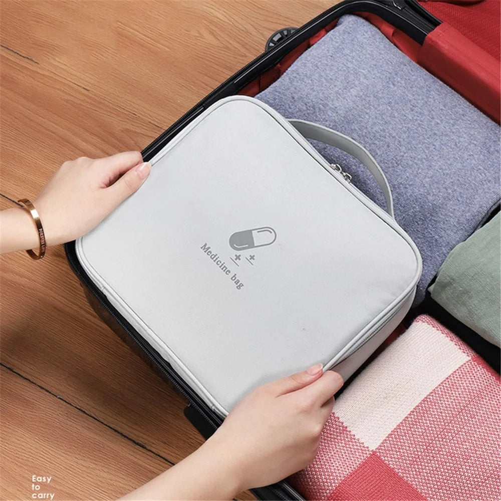 TB-0654 Large Size Travel Emergency Medical Bag Portable Dual Zipper Medicine Storage Handbag - Light Grey - 3
