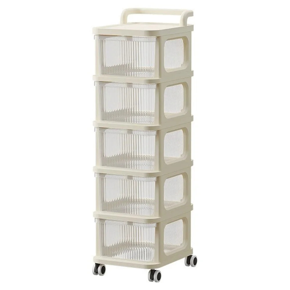 5 Layers Transparent PP Pull Out Drawer Storage Cart Sundries Rack with Wheels - 1