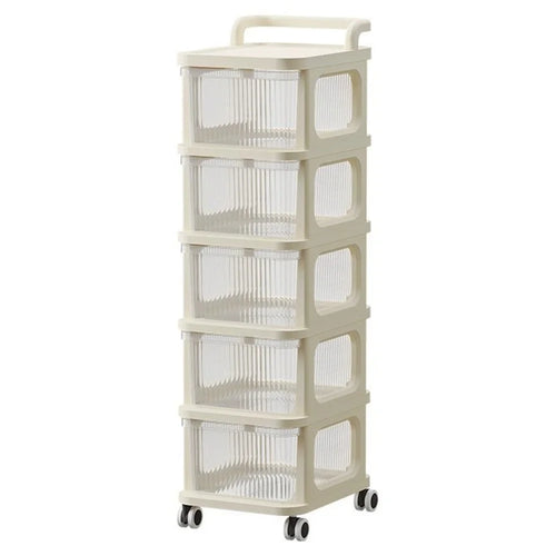 5 Layers Transparent PP Pull Out Drawer Storage Cart Sundries Rack with Wheels - 1