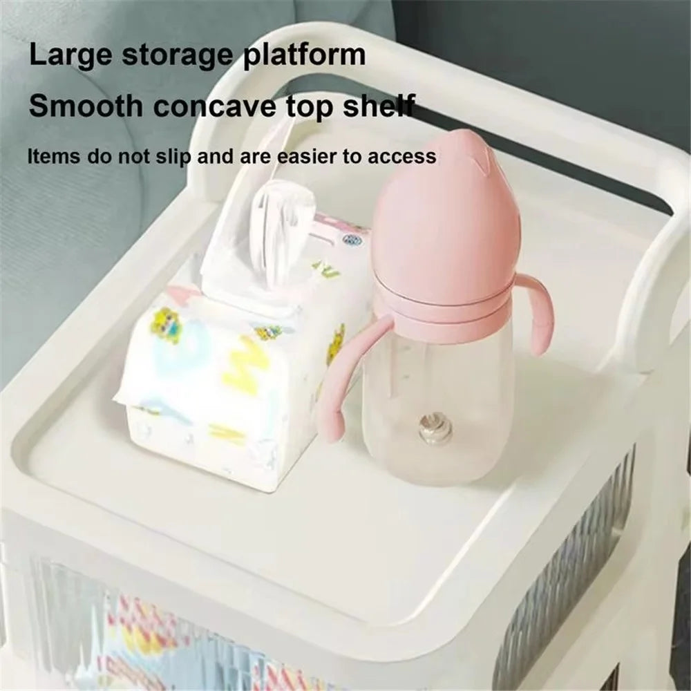 5 Layers Transparent PP Pull Out Drawer Storage Cart Sundries Rack with Wheels - 3