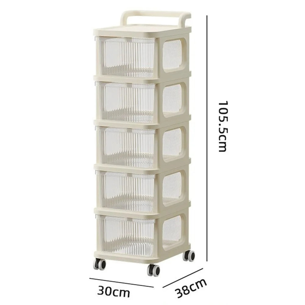 5 Layers Transparent PP Pull Out Drawer Storage Cart Sundries Rack with Wheels - 6