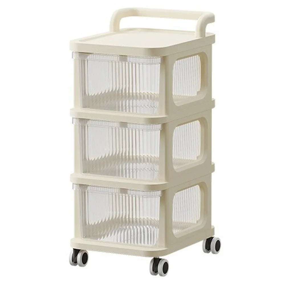 3 Layers Transparent PP Pull Out Drawer Storage Cart Sundries Rack with Wheels - 1