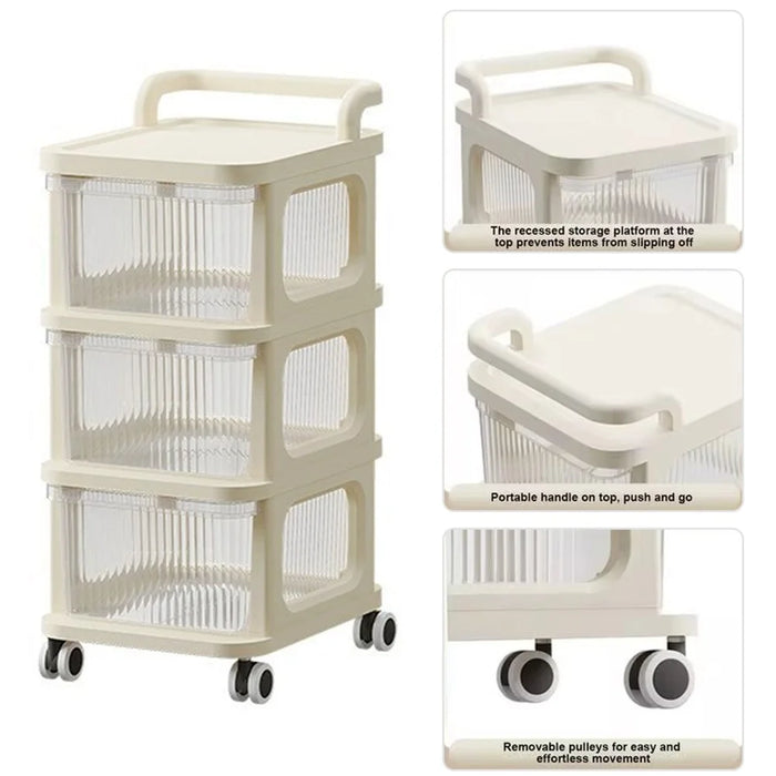 3 Layers Transparent PP Pull Out Drawer Storage Cart Sundries Rack with Wheels - 2