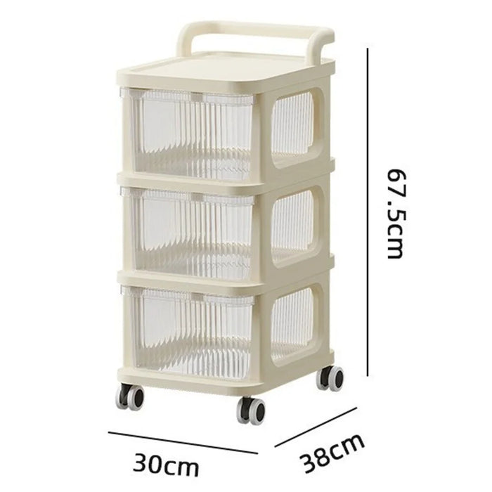 3 Layers Transparent PP Pull Out Drawer Storage Cart Sundries Rack with Wheels - 6