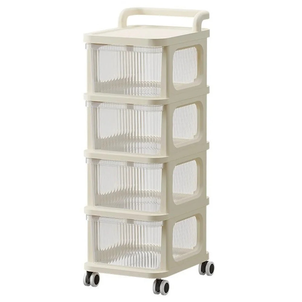 4 Layers Transparent PP Pull Out Drawer Storage Cart Sundries Rack with Wheels - 1