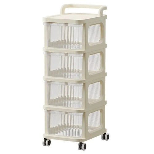 4 Layers Transparent PP Pull Out Drawer Storage Cart Sundries Rack with Wheels - 1