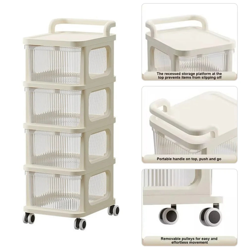 4 Layers Transparent PP Pull Out Drawer Storage Cart Sundries Rack with Wheels - 2