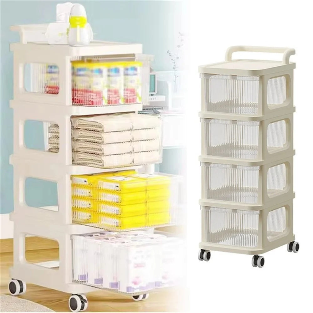 4 Layers Transparent PP Pull Out Drawer Storage Cart Sundries Rack with Wheels - 3