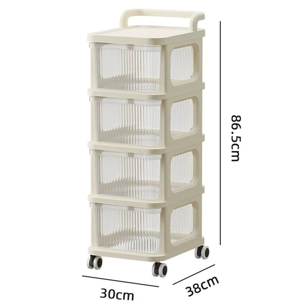 4 Layers Transparent PP Pull Out Drawer Storage Cart Sundries Rack with Wheels - 7