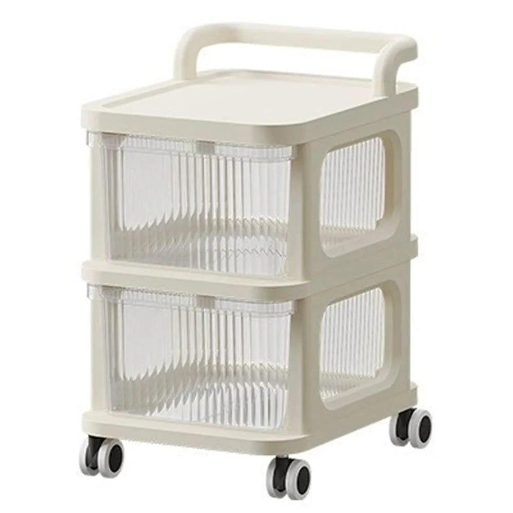 2 Layers Transparent PP Pull Out Drawer Storage Cart Sundries Rack with Wheels - 1