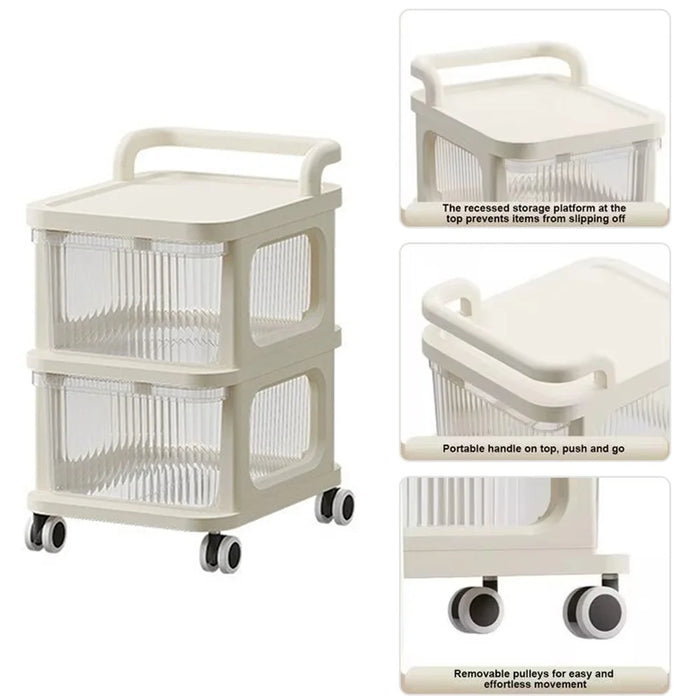 2 Layers Transparent PP Pull Out Drawer Storage Cart Sundries Rack with Wheels - 2