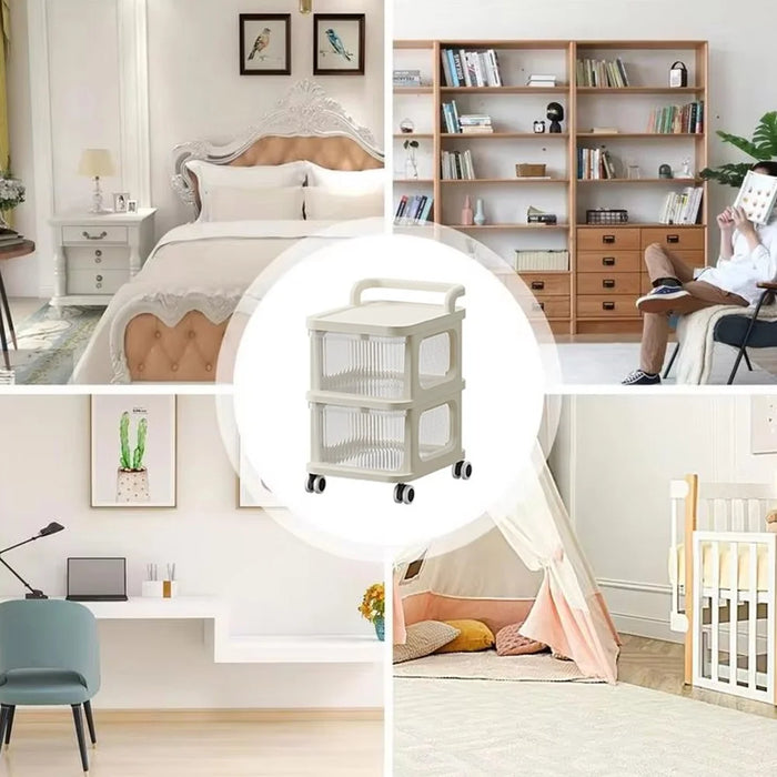 2 Layers Transparent PP Pull Out Drawer Storage Cart Sundries Rack with Wheels - 4