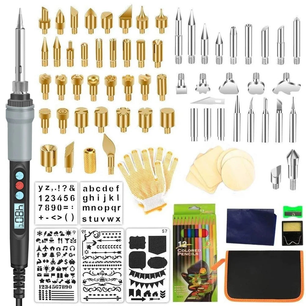 110Pcs / Set 90W Wood Burner Kit LCD Digital Display Welding Electric Iron Soldering Tip - 110V US Plug - 1