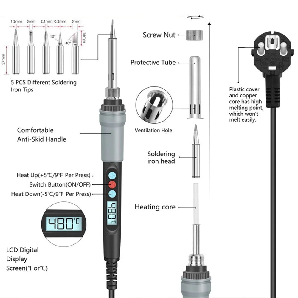 110Pcs / Set 90W Wood Burner Kit LCD Digital Display Welding Electric Iron Soldering Tip - 110V US Plug - 2