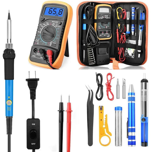 Electric 60W Soldering Iron Multimeter Set Temperature Control Repair Tool - 110V US Plug with Switch - 1
