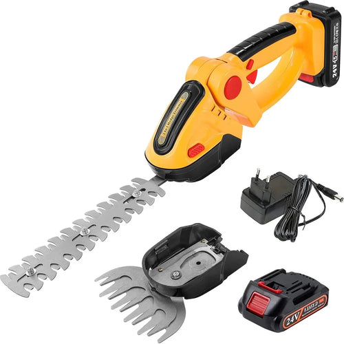 20000RPM 2-in-1 Electric Grass Hedge Trimmer Handheld Garden Pruner Tool, 1 Battery - EU Plug / Yellow - 1