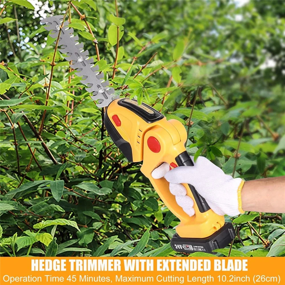 20000RPM 2-in-1 Electric Grass Hedge Trimmer Handheld Garden Pruner Tool, 1 Battery - EU Plug / Yellow - 3