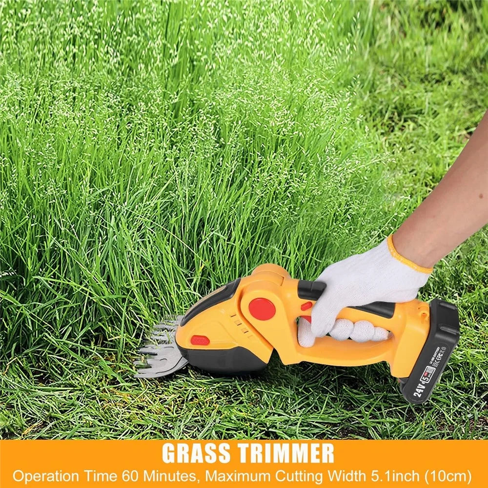 20000RPM 2-in-1 Electric Grass Hedge Trimmer Handheld Garden Pruner Tool, 1 Battery - EU Plug / Yellow - 4