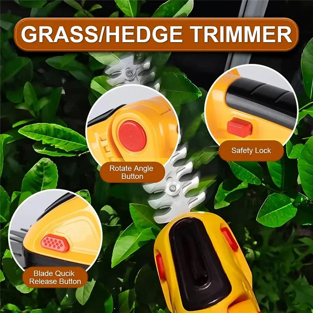 20000RPM 2-in-1 Electric Grass Hedge Trimmer Handheld Garden Pruner Tool, 1 Battery - EU Plug / Yellow - 7