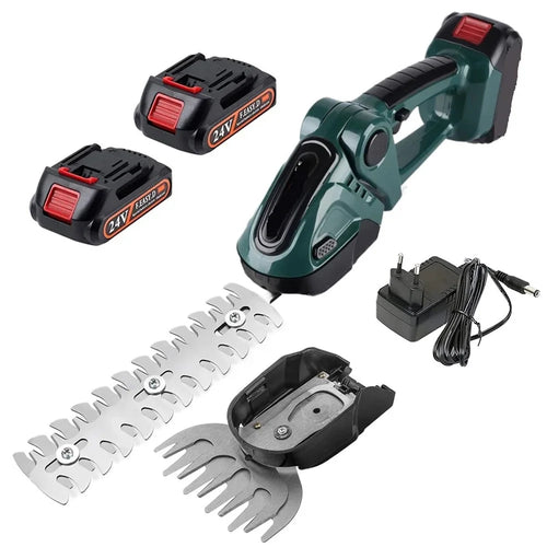 20000RPM 2-in-1 Electric Grass Hedge Trimmer Handheld Garden Shrub Lawn Shearing Tool, 2 Batteries - EU Plug / Green - 1
