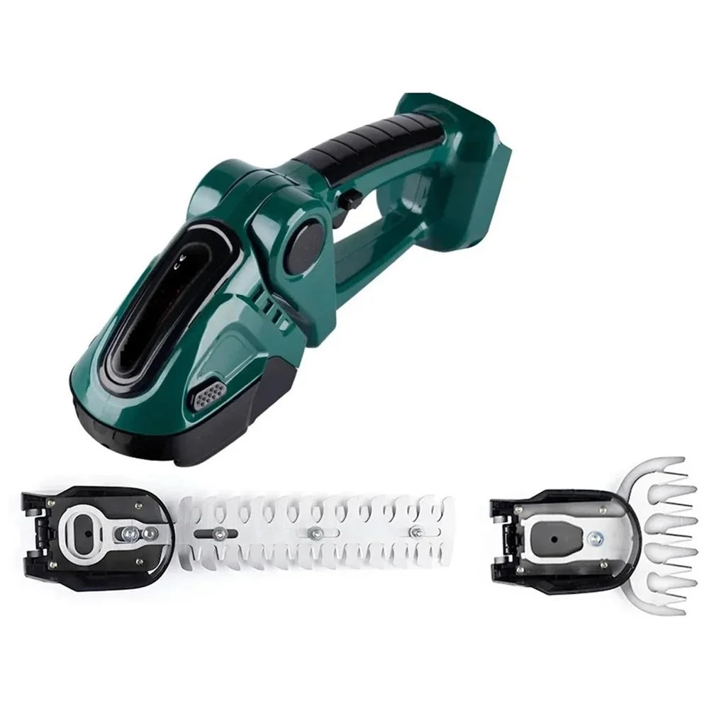 20000RPM 2-in-1 Electric Grass Hedge Trimmer Handheld Garden Shrub Lawn Shearing Tool, 2 Batteries - EU Plug / Green - 5