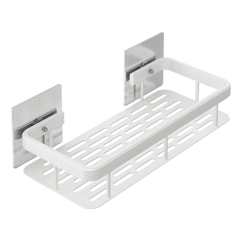 Punch-Free Aluminum Storage Rack Bathroom Organization Shelf, Wide Edge Single Layer Rectangular - Silver - 1