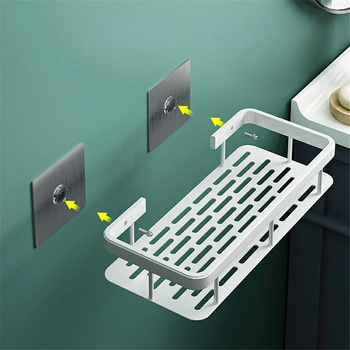 Punch-Free Aluminum Storage Rack Bathroom Organization Shelf, Wide Edge Single Layer Rectangular - Silver - 4