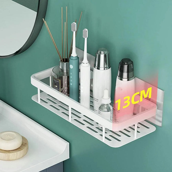 Punch-Free Aluminum Storage Rack Bathroom Organization Shelf, Wide Edge Single Layer Rectangular - Silver - 5