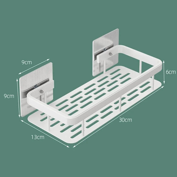 Punch-Free Aluminum Storage Rack Bathroom Organization Shelf, Wide Edge Single Layer Rectangular - Silver - 7