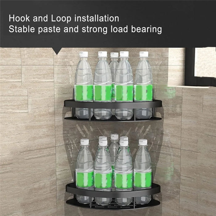 Punch-Free Aluminum Storage Rack Bathroom Organization Shelf, Wide Edge Single Layer Triangle - Black - 5