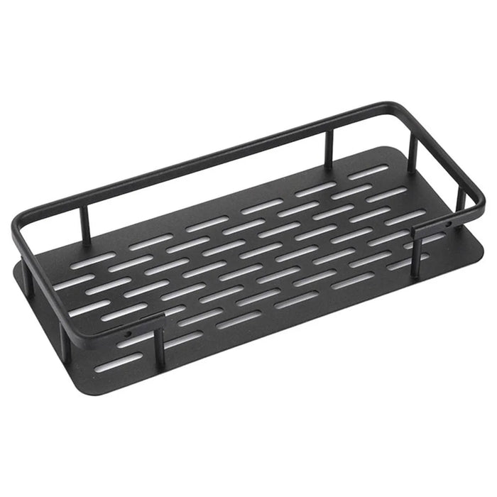 Punch-Free Aluminum Storage Rack Bathroom Organization Shelf, Narrow Edge Single Layer Rectangular - Black - 1
