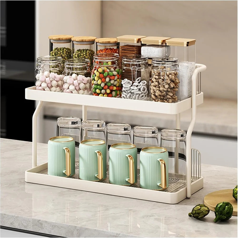 Dual Layer Kitchen Spice Cup Rack Countertop Wall Mounted Carbon Steel Storage Rack - 3