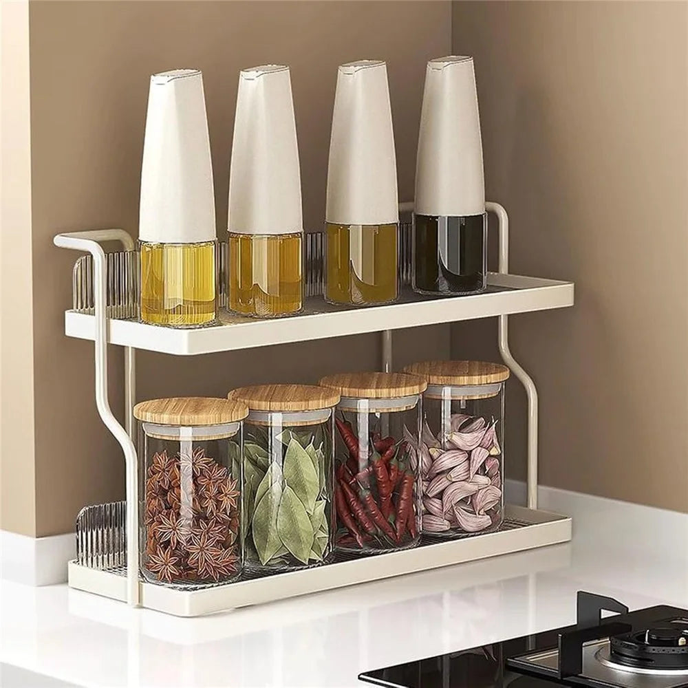Dual Layer Kitchen Spice Cup Rack Countertop Wall Mounted Carbon Steel Storage Rack - 4