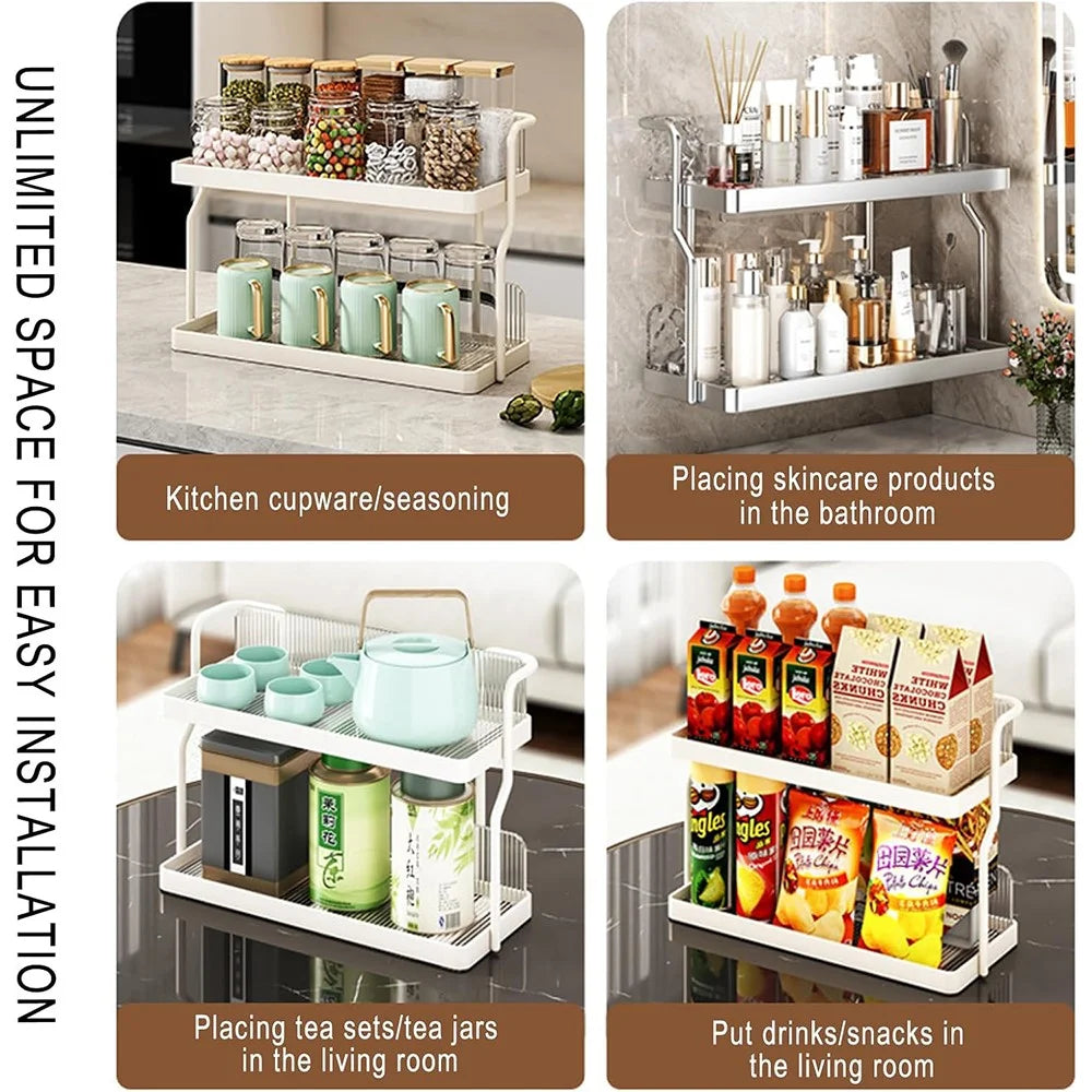 Dual Layer Kitchen Spice Cup Rack Countertop Wall Mounted Carbon Steel Storage Rack - 5