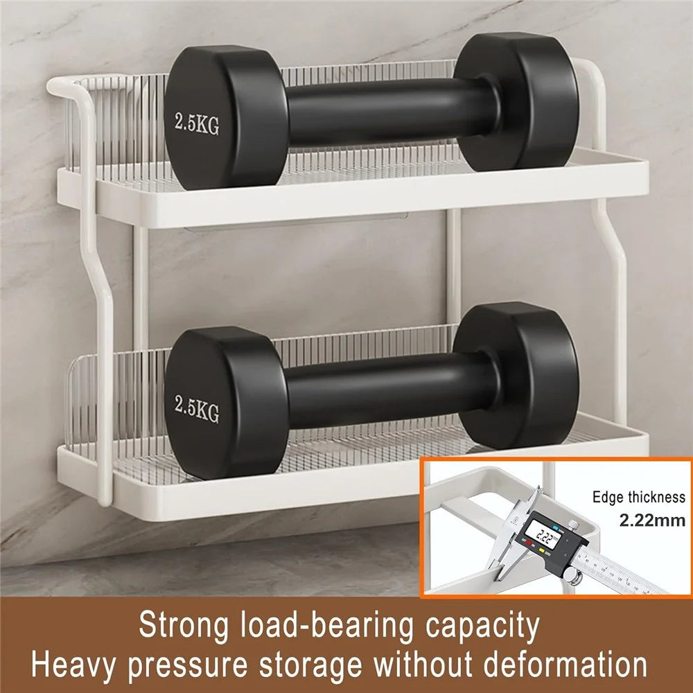 Dual Layer Kitchen Spice Cup Rack Countertop Wall Mounted Carbon Steel Storage Rack - 6