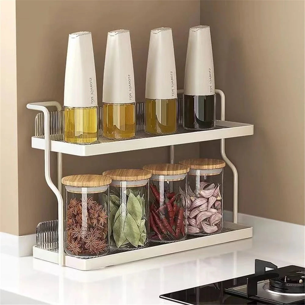 Dual Layer Kitchen Spice Cup Rack Countertop Wall Mounted Carbon Steel Storage Rack - 7