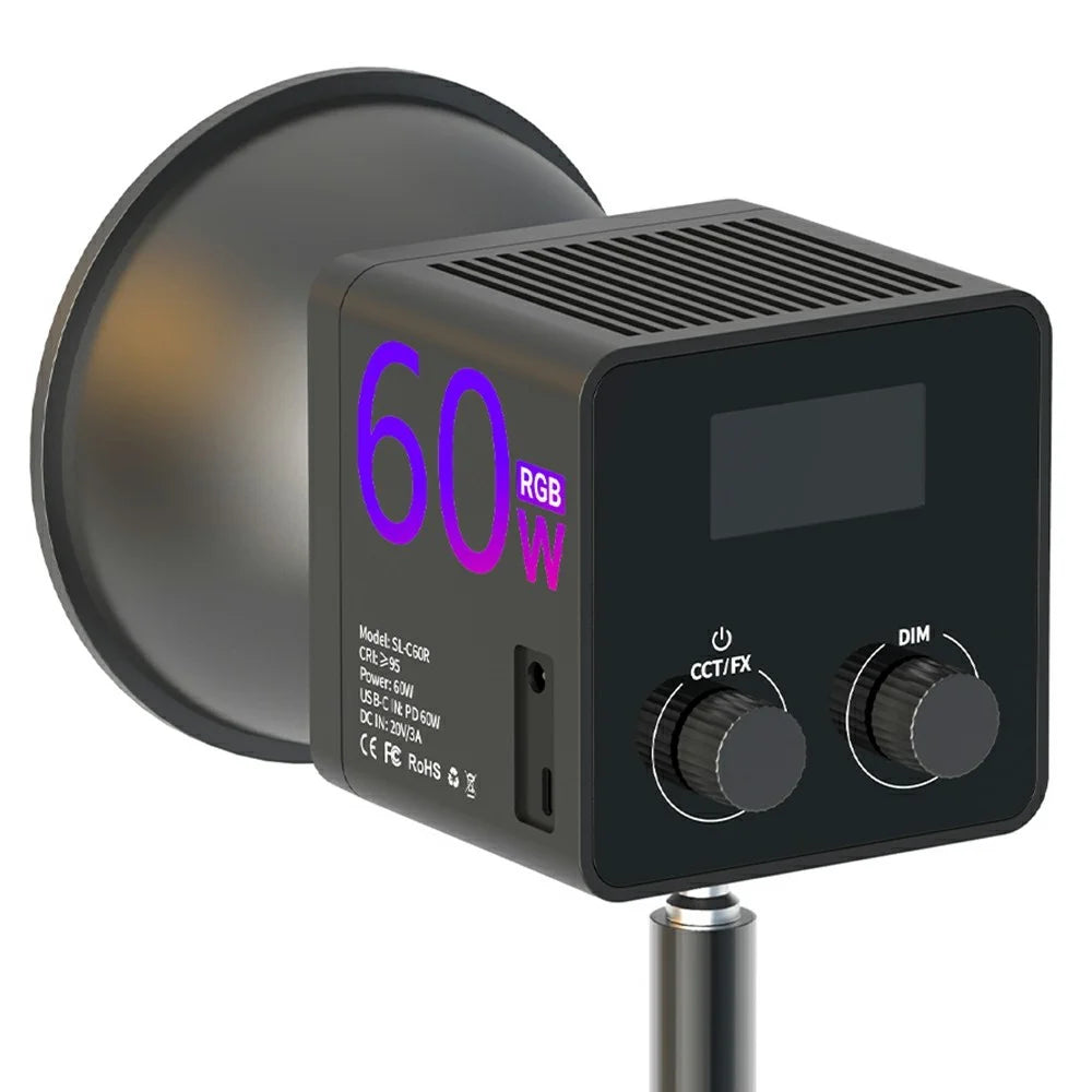 C60R Professional 60W Video Photography COB Fill Light RGB Stage Lamp, with 4 Batteries - EU Plug - 2